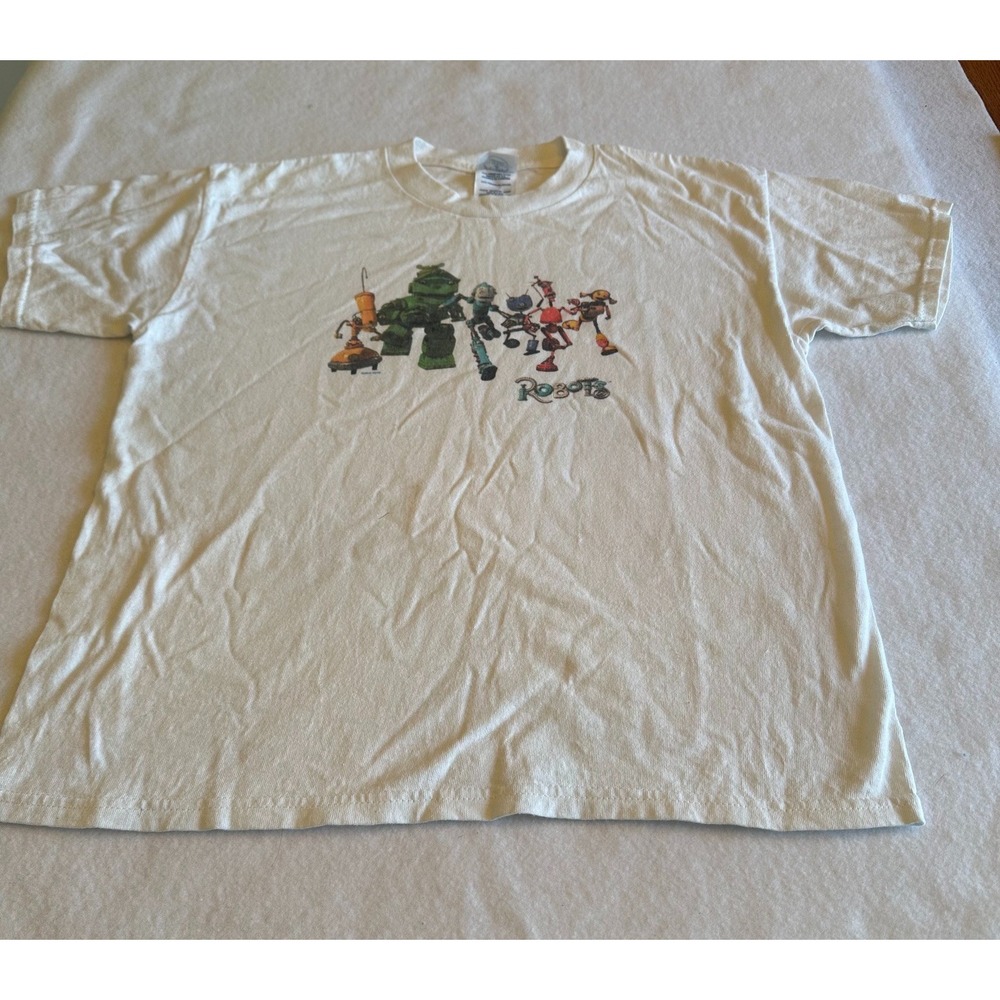 Robots Movie Graphic T Shirt Youth L 14 16 White Delta 2005 Disney Pixar Logo